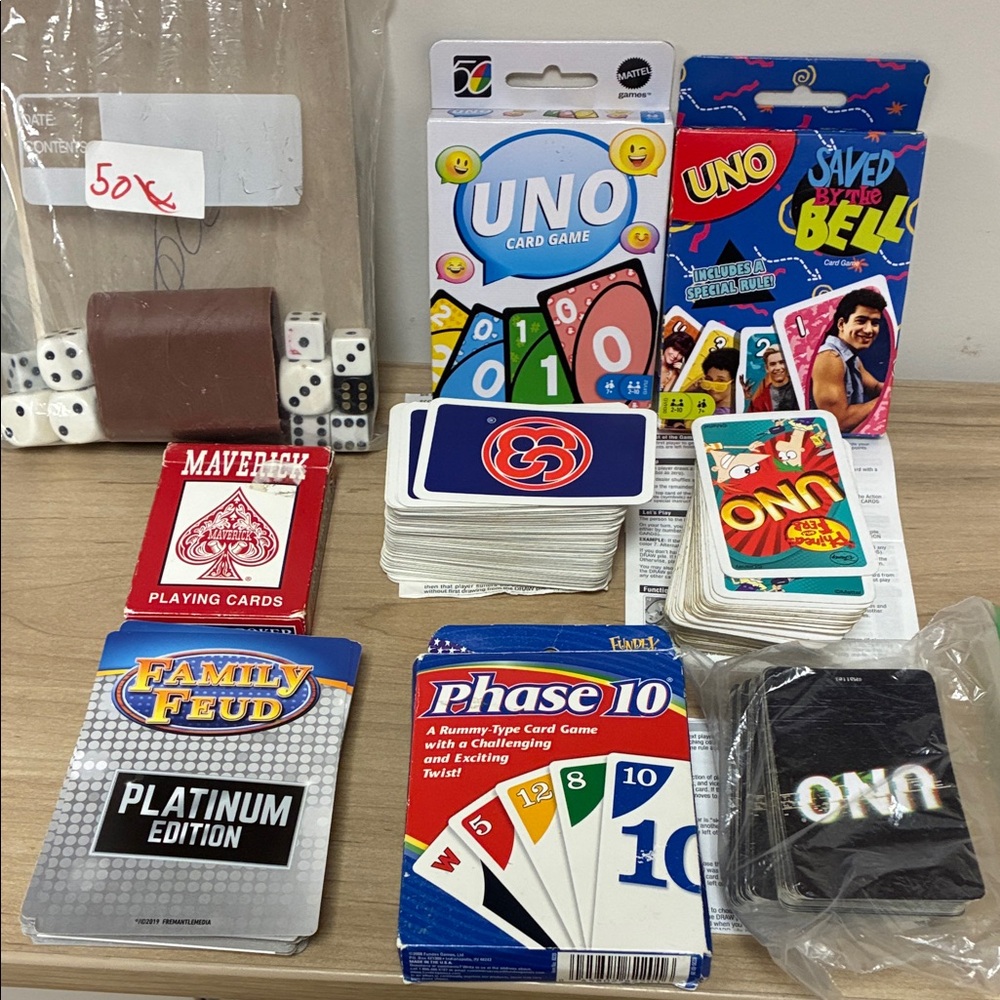 game night - uno decks, phase ten, Yahtzee